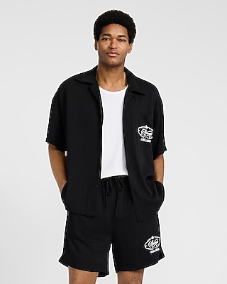 Eternal Summer Graphic Short Sleeve Camp Collar Black Shirt