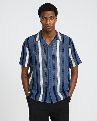 Zig Zag Open Knit Cotton Sweater Polo | Express