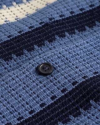 Textured Open Knit Stripe Short Sleeve Shirt