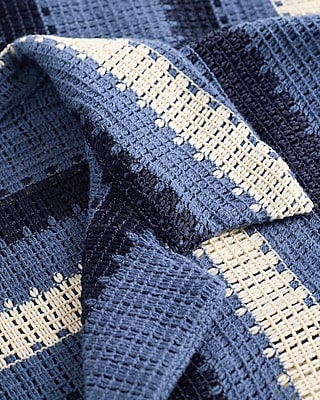 Textured Open Knit Stripe Short Sleeve Shirt