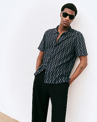 Textured Open Knit Zig Zag Shirt