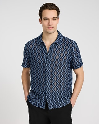 Textured Open Knit Zig Zag Shirt