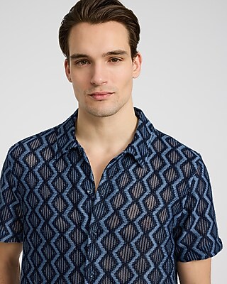 Textured Open Knit Zig Zag Shirt