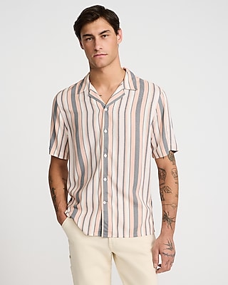 Striped Rayon Short Sleeve Shirt