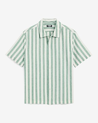 Striped Linen Cotton Short Sleeve Shirt