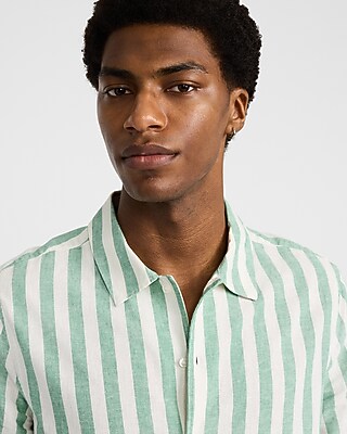 Striped Linen Cotton Short Sleeve Shirt