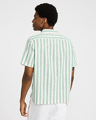 Striped Linen Cotton Short Sleeve Shirt