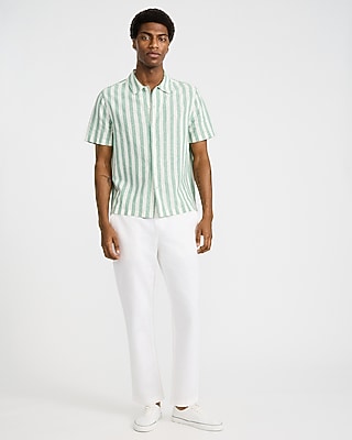 Striped Linen Cotton Short Sleeve Shirt