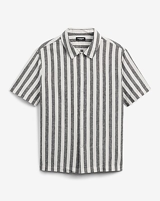 Striped Linen Cotton Short Sleeve Shirt