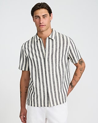 Striped Linen Cotton Short Sleeve Shirt