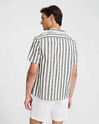 Striped Linen Cotton Short Sleeve Shirt