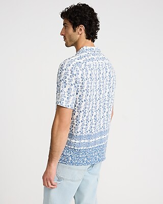 Bordered Floral Linen-Blend Short Sleeve Shirt