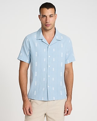 Textured Floral Striped Cotton-blend Short Sleeve Shirt
