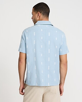 Textured Floral Striped Cotton-Blend Short Sleeve Shirt