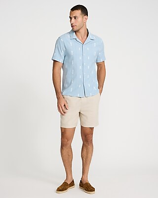 Textured Floral Striped Cotton-Blend Short Sleeve Shirt