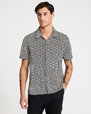 Textured Striped Crochet Short Sleeve Shirt