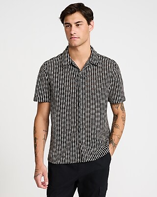 Textured Striped Crochet Short Sleeve Shirt