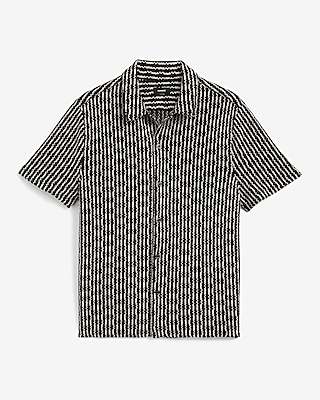 Textured Striped Crochet Short Sleeve Shirt