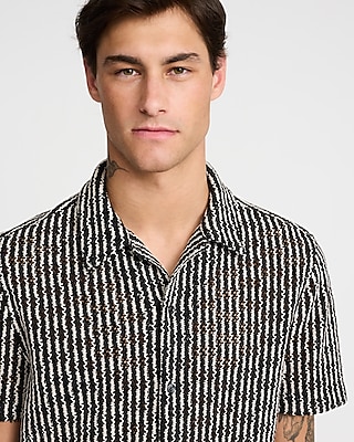 Textured Striped Crochet Short Sleeve Shirt
