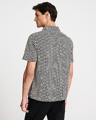 Textured Striped Crochet Short Sleeve Shirt