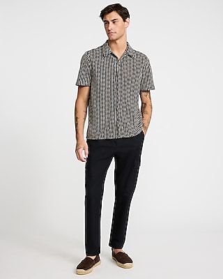 Textured Striped Crochet Short Sleeve Shirt