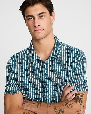 Textured Striped Crochet Short Sleeve Shirt