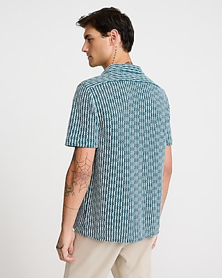 Textured Striped Crochet Short Sleeve Shirt