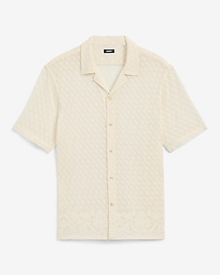 Sheer Lace Cotton-Blend Short Sleeve Shirt