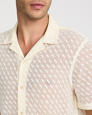 Sheer Lace Cotton-Blend Short Sleeve Shirt