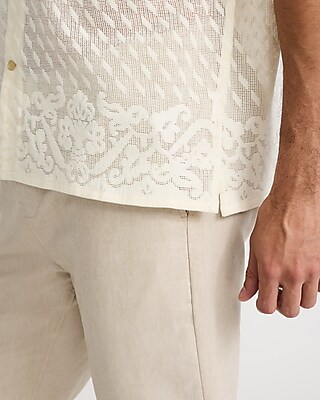 Sheer Lace Cotton-Blend Short Sleeve Shirt