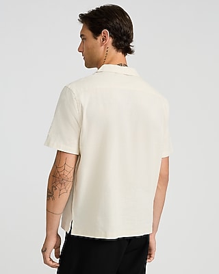 Contrast Floral Linen Cotton Short Sleeve Shirt