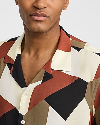 Geo Abstract Rayon Short Sleeve Shirt