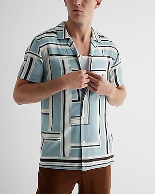 Geo Striped Rayon Short Sleeve Shirt