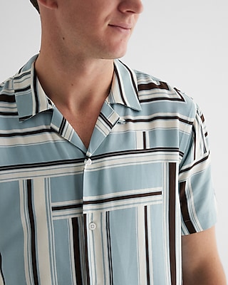 Geo Striped Rayon Short Sleeve Shirt