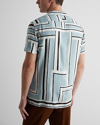 Geo Striped Rayon Short Sleeve Shirt