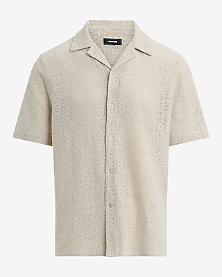 Textured Lace Cotton-blend Short Sleeve Shirt | Express