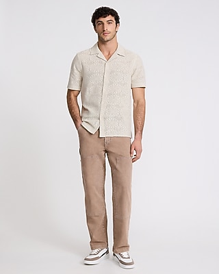 Textured Lace Cotton-blend Short Sleeve Shirt | Express