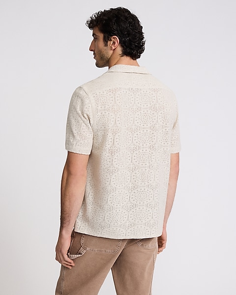 Textured Lace Cotton-blend Short Sleeve Shirt | Express Textured Lace Cotton-blend Short Sleeve Shirt | Express
