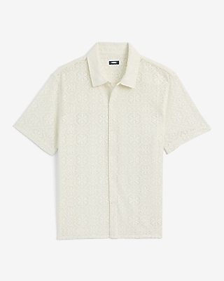 Lace Eyelet Floral Geo Tile Short Sleeve Shirt - thumbnail 10