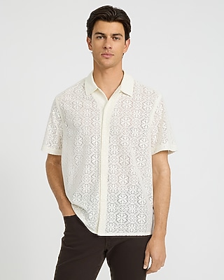 Lace Eyelet Floral Geo Tile Short Sleeve Shirt - thumbnail 6