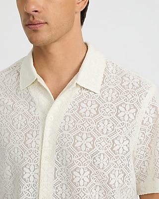 Lace Eyelet Floral Geo Tile Short Sleeve Shirt - thumbnail 7