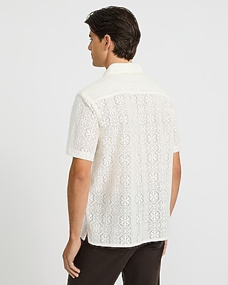 Lace Eyelet Floral Geo Tile Short Sleeve Shirt - thumbnail 8