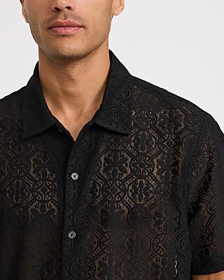 Lace Eyelet Floral Geo Tile Short Sleeve Shirt