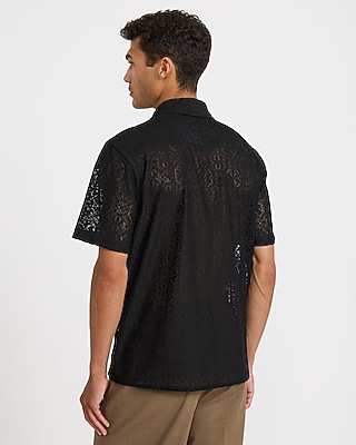 Lace Eyelet Floral Geo Tile Short Sleeve Shirt