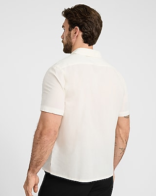 Embroidered Contrast Flower Cotton Ivory Short Sleeve Shirt