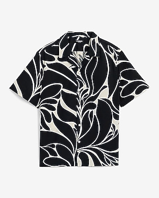 Abstract Contrast Linen-Blend Short Sleeve Shirt