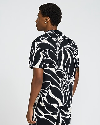 Abstract Contrast Linen-Blend Short Sleeve Shirt