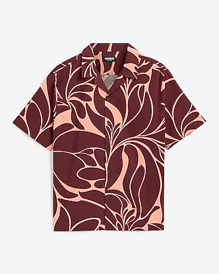 Abstract Contrast Linen-Blend Short Sleeve Shirt