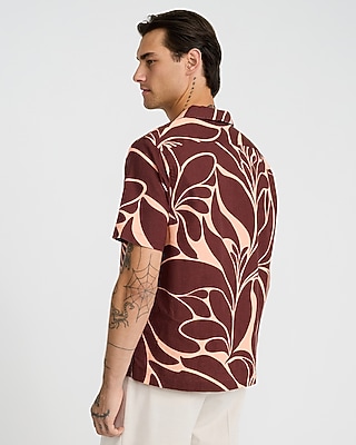 Abstract Contrast Linen-Blend Short Sleeve Shirt