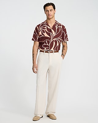 Abstract Contrast Linen-Blend Short Sleeve Shirt